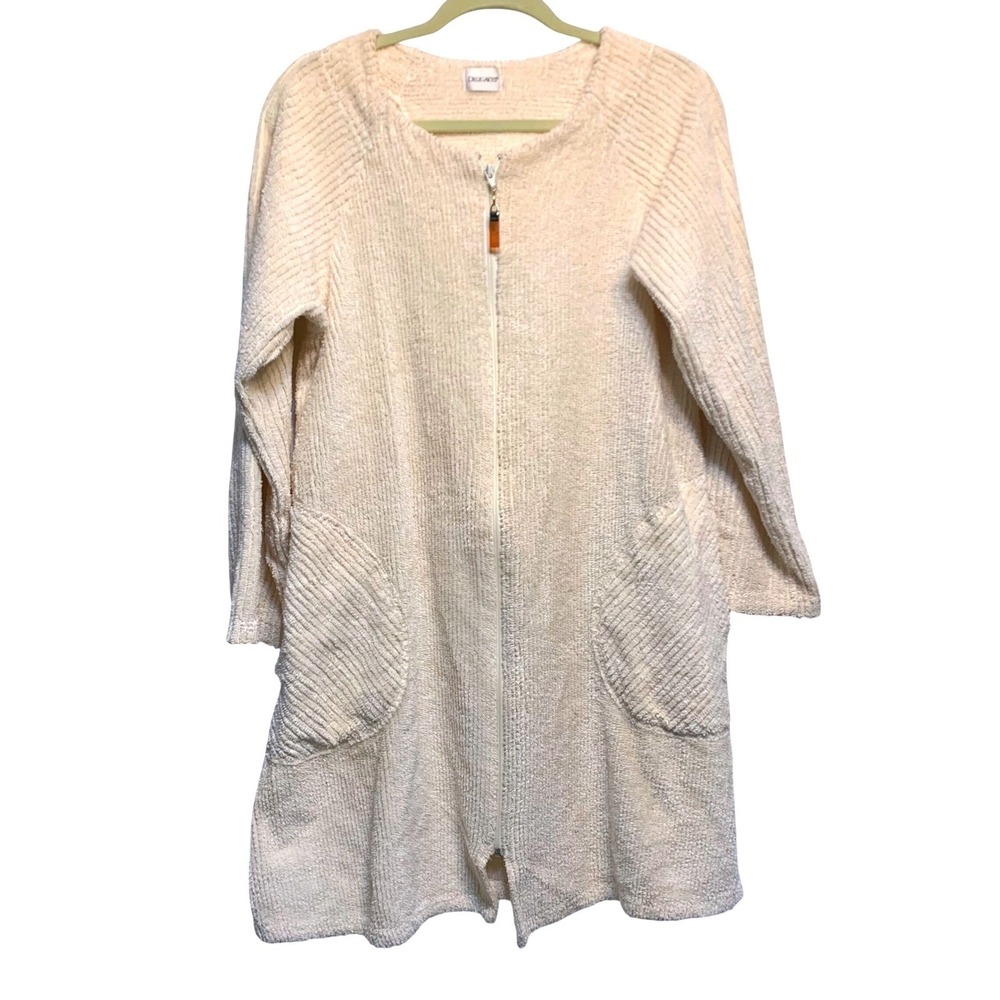 VTG 70s Delicates Chenille Zip Front Robe Medium Grannycore Retro Soft Comfort